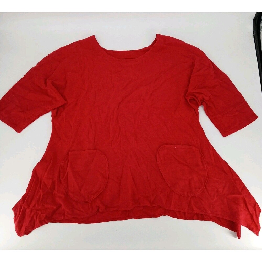 Meo Meli Italian Linen Cotton Top Red Oversized One Size Boho Resort Lagenlook